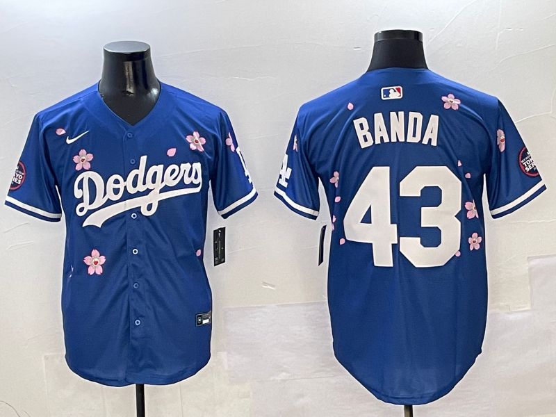 Men Los Angeles Dodgers #43 Banda Blue Sakura Edition 2025 Nike MLB Jersey style 1